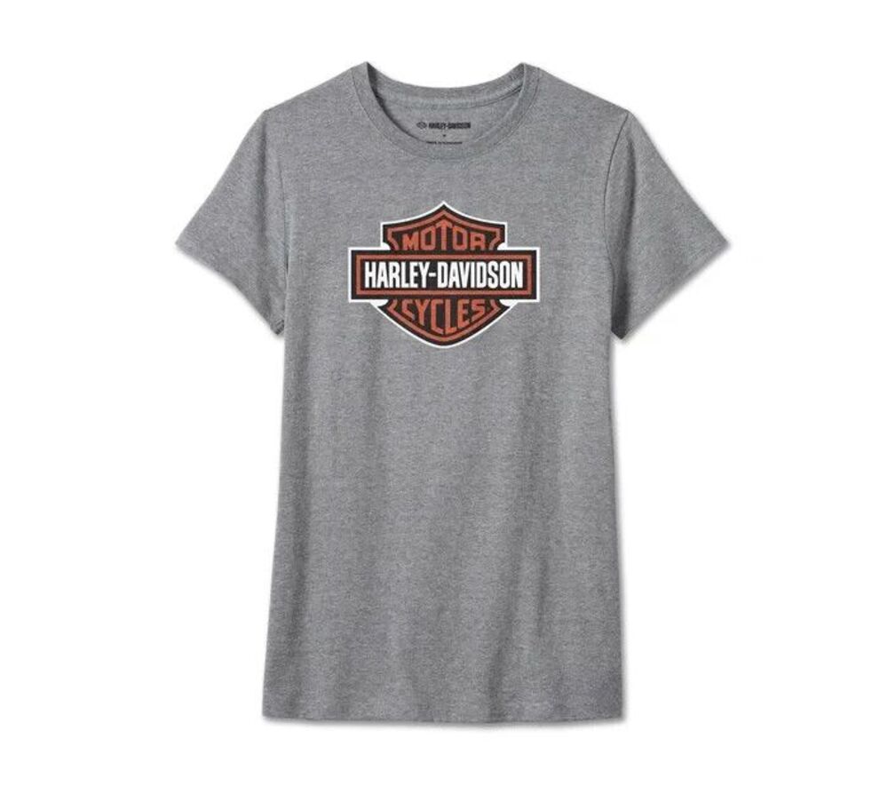 Harley-Davidson Women Large Bar Shield Logo Graphic Short Sleeve Tee Grey NEW
